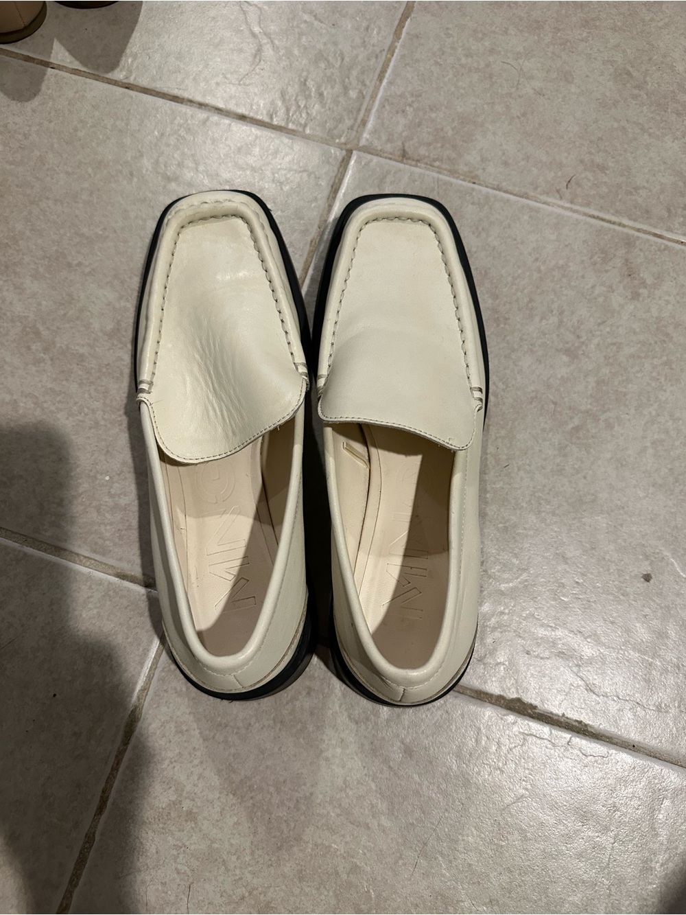 Mango Cream Leather Men’s Slip-On Loafers with Black Sole